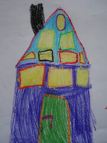 purple house drawing, home, children drawing, character development, building, colorful, window, childhood, child, children, kindergarten