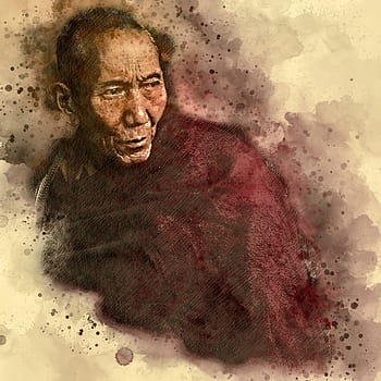 muž, nošení, Červené, horní, malování, lama, Tibet, nejistoty, starý mnich, Čína, člověk