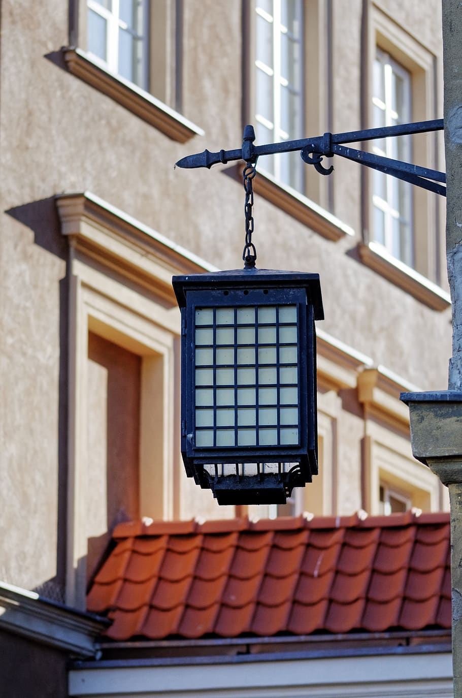 lampada, lanterna, notte, stile, epoca, costruzione, storico, il tradizionale, finestre, tetto, piastrella