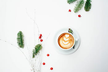 トップ、 写真、 白、 セラミック、 カップ、 カプチーノ、 コーヒー、 豆、 種子、 茶色、 カフェ