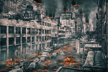 město, ulice, zničení, válka, armageddon, poškození, hrůza, architektura, městský, silnice, budov