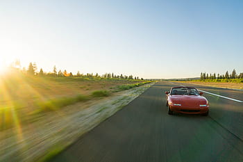 red, mazda miata, convertible, road, car, mazda, mx5, small, sports car, driving, speed