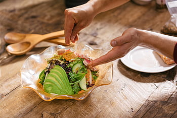 preparing avocado salad, avocado salad, avocado, bowl, cook, cooking, cucumber, hands, prepare, preparing, salad