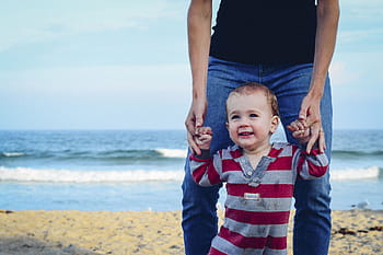 man, holding, baby, seashore, son, father, people, child, kid, happy, enjoy