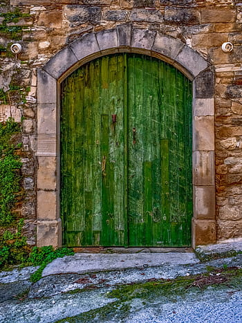 dveře, architektura, Dům, vchod, fasáda, vnější, dřevěný, brána, letitý, zvětralý, rozpad