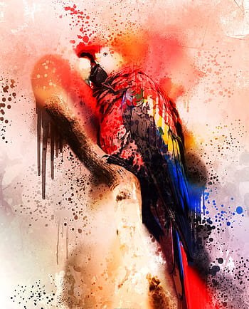 red, blue, yellow, macaw bird painting, bird, colorful, macaw, spray, painting, watercolor, splatter