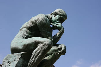 szürke, fehér, szobor, kék, ég, a gondolkodó, Rodin, rodin múzeum