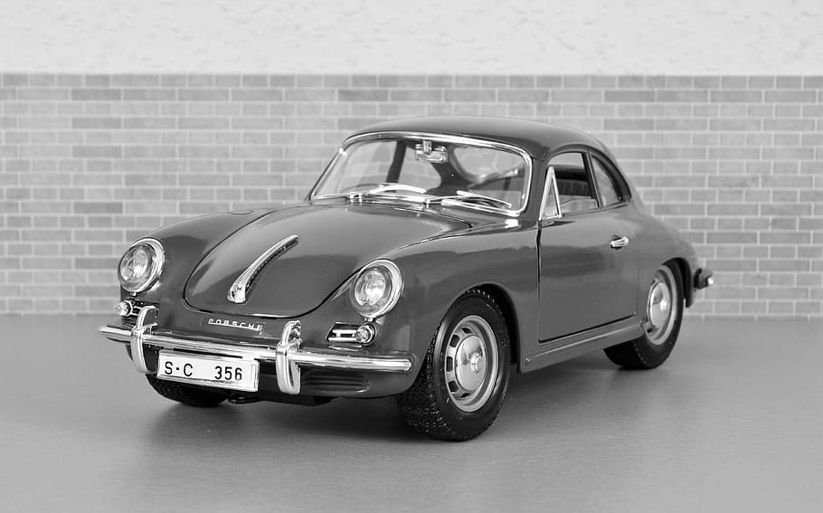 fotografia in scala di grigi, veicolo, modello di auto, porsche 356, sportivo, porsche, rosso, giocattoli, modello, pkw, auto sportiva