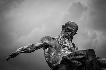 monochrome, art, sculpture, statue, clouds, sky, black and white, monument