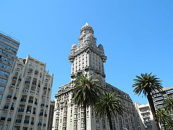 bílý, vysoký, vzestup budovy, palacio salvo, Montevideo, Uruguay, architektura, budova, perspektivní, secese