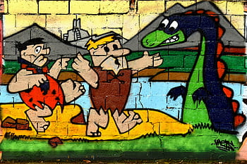 graffiti, art, comics, street art, wall, cartoon, color, painting, monster, primitive, flintstones