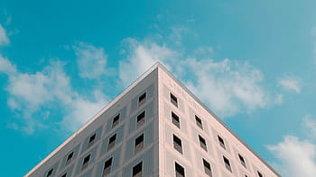 the triangular composition, building, blue sky and white clouds, architecture, apartment, modern, sky, building Exterior, built Structure, blue, window