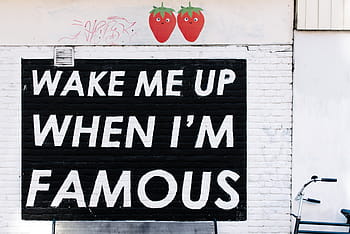 wake, famous, text graffiti, wall, m, famouse, white, brick, quote, bike, bicycle