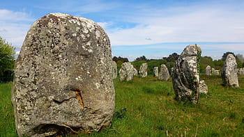 šedá, Skála, zelená, tráva, karnac kameny, brittany, megalit, megalitický, starověké, Bretagne, carnac