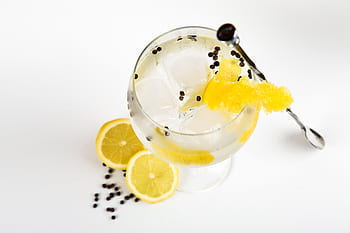 gin, koktejl, citrón, sklenka, Studený, led, jídlo, napít se, oranžový, citrus, koktejlové sklenice