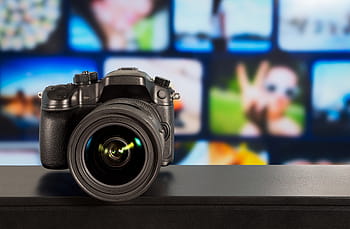 sort dslr kamera, fotografering, dslr, kamera, apparat, teknologi, digital, fotokollage, sløret baggrund, tager billeder, fotograf