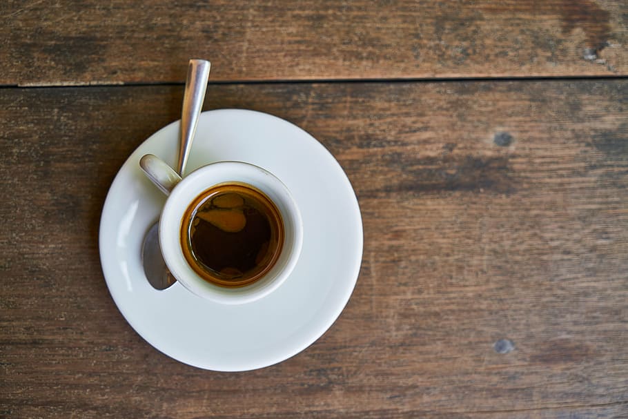 white, ceramic, coffee cup, brown, wooden, table, coffee, cafe, beverage, cup, food