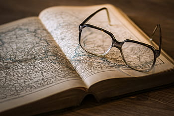 otevřeno, rezervovat, brýle na čtení, mapa, otevřená kniha, rozličný, knih, vzdělání, učení se, map, čtení