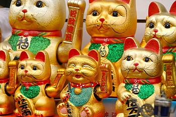 pile of maneki-neko, wave, cat, deco, lucky charm, japanese, waving cat, figure, asia, chinese, cultures