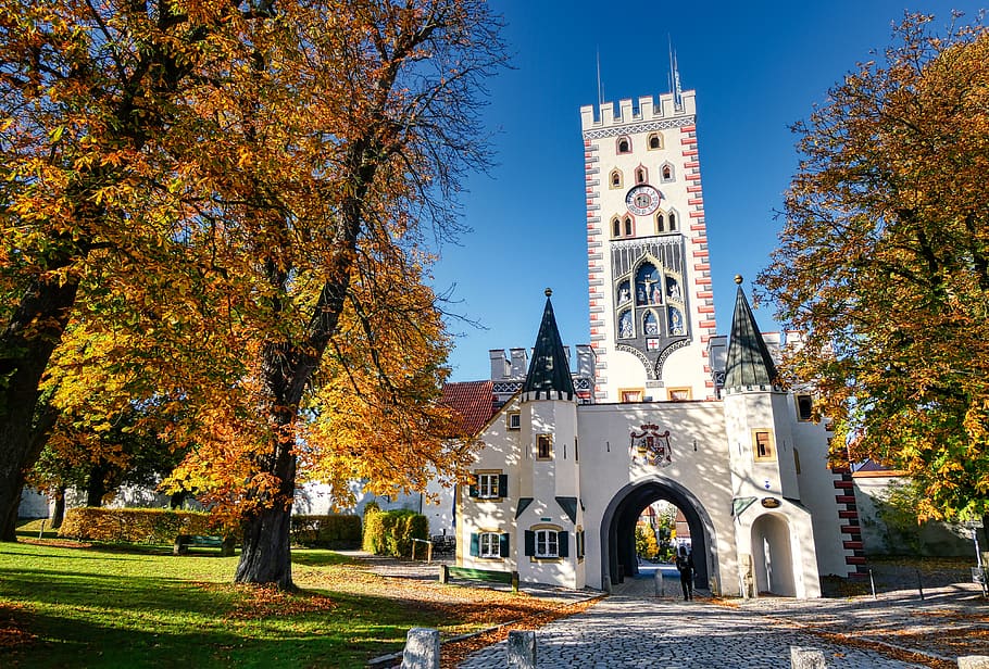 podzim, Bayerova brána, historické centrum, architektura, landsberg, kaštan, strom, tranzit, listy, romantický, mezník