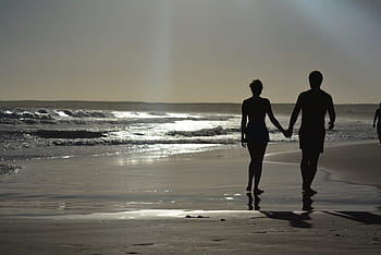 silhouette photography, man, woman, sea, Beach, Sunset, Romantic, Couple, Love, landscape, afternoon