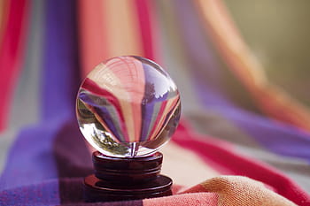 chiaro, globo d'acqua di vetro, avvicinamento, fotografia, palla, bicchiere, di, riflessione, mirroring, colorato, fortuna