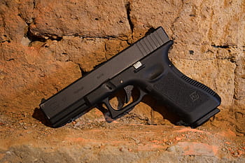 black glock pistol, gun, glock, airsoft, weapon, handgun, pistol, security, firearm, self-defense, desert