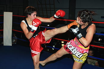 woman kick, face, inside, ring, Boxing, Kickboxing, Muay Thai, Combat, gloves, martial arts, cage