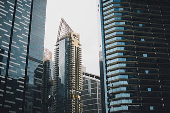 architectural, photography, glass buildings, low, angle, high, rise, buildings, architecture, infrastructure, sky
