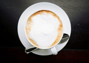 cappuccino latte, white, ceramic, mug, espresso, black, wooden, table, coffee, hot, drink