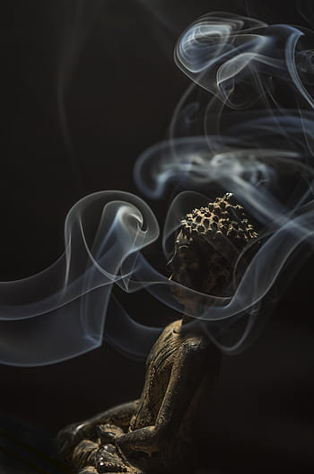 gautama buddha figurine, circondato, Fumo, Budda, buddismo, incenso, pietra, aroma, odore, statua, ardente