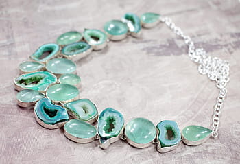silver-colored chain link, green, geode bib necklace, Apatite, Stone, Necklace, Aqua, druzy, drusy, jewelry, choker