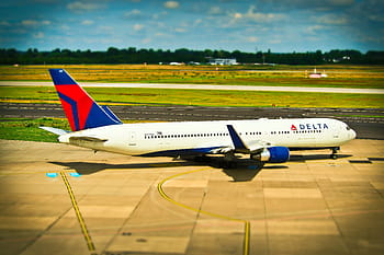 bianca, blu, aereo delta, aereo, aeroporto, partenza, viaggio, trasporto, passeggeri, volare, aviatore