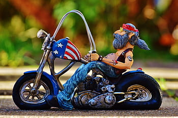 modrý dekor motocyklu, cyklista, kolo, tetovaný, Amerika, chladný, neformální, legrační, muž, sedět, radost ze života