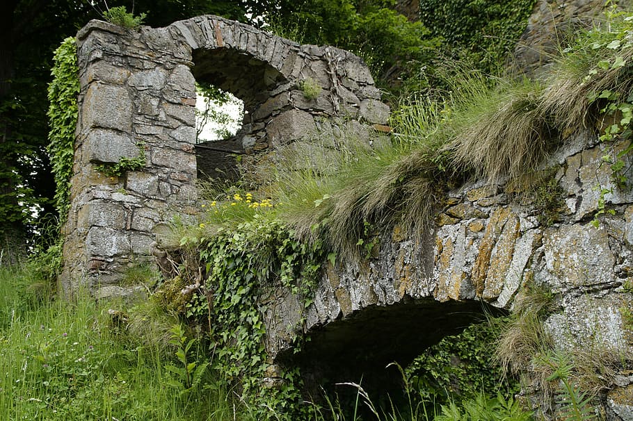 šedá, beton, cihlový, tráva, hrad, zřícenina, středověk, hohentwiel, hegau, jezero konstanty, zpívat