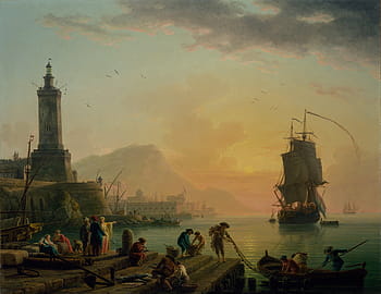 vene, ruumis, vesi, ihmiset, telakka kuva, kuva, ihmisjoukko, purjehtia, claude vernet, maalaus, öljy kankaalle