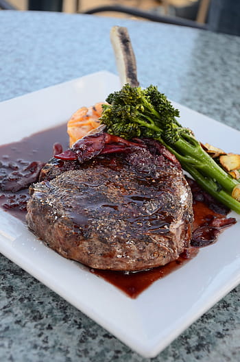 grillezett steak, lámpa, szelet, hús, kotlett, előkészített, étterem, enni, vacsora, ízletes, finom