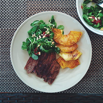 grilled, pineapple, greens, Roastbeef, beef, grilling, healthy, meat, steak, top view, food