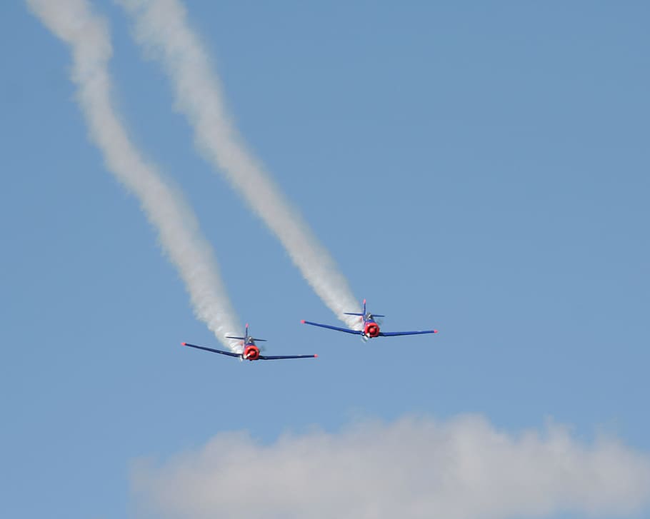 aereo, acrobazia, Fumo, spettacolo aereo, cielo, nuvole