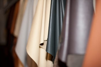 closeup, textile lot, leather fan, leather, pattern, selection, brown, design, subjects, hanging, upholstery