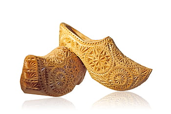 pair, brown, wooden, shoes, wooden shoes, clog, isolated, special, craft, dutch, footwear