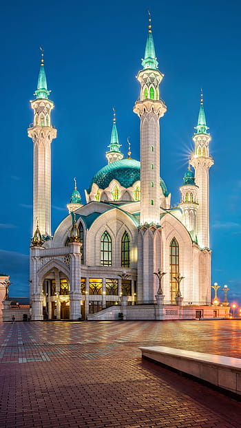 russia, kazan, the kremlin, mosque, evening, lighting, sky