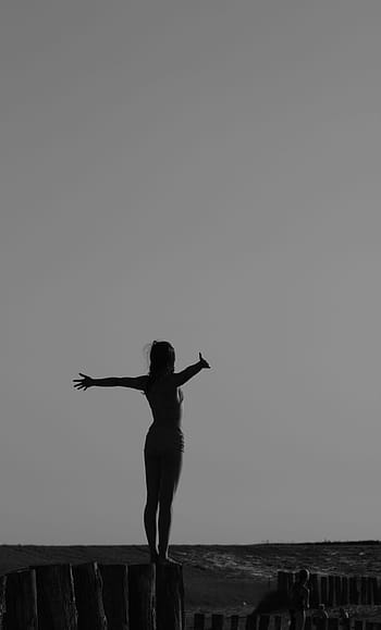 woman, spreading, arms, beach, silhouette, daytime, yoga, fitness, healthy, body, female