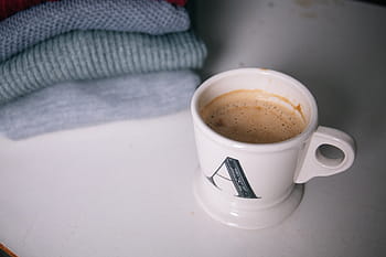 káva v hrnku, hnědý, kapalný, naplněné, bílý, keramický, džbánek, espresso, káva, pohár, oblečení