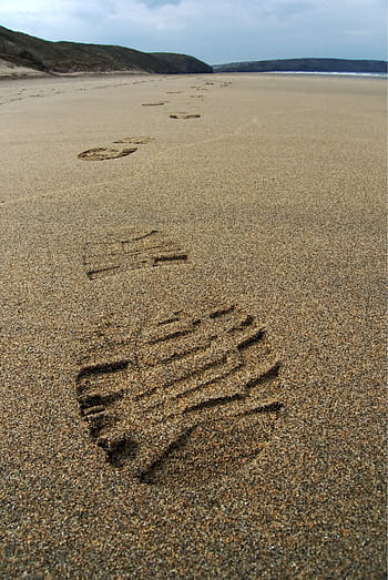 stampe di scarpe, fotografia di sabbia, orma, sabbia, traccia, stampare, piede, avvio, spiaggia, viaggio, camminare