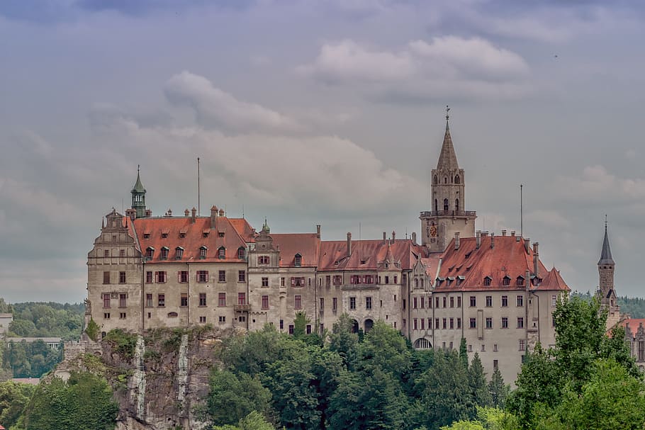 white, brown, concrete, building, castle, sigmaringen, sigma wrestle castle, fortress, residence, danube, hohenzollern castle
