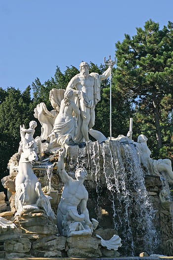 sculpture, the fountain of neptune, schönbrunn park, vienna, austria