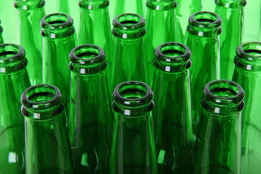 zelená skleněná láhev, alkohol, pivo, láhev, čistý, detail, napít se, prázdný, sklenka, skleněné zboží, zelená