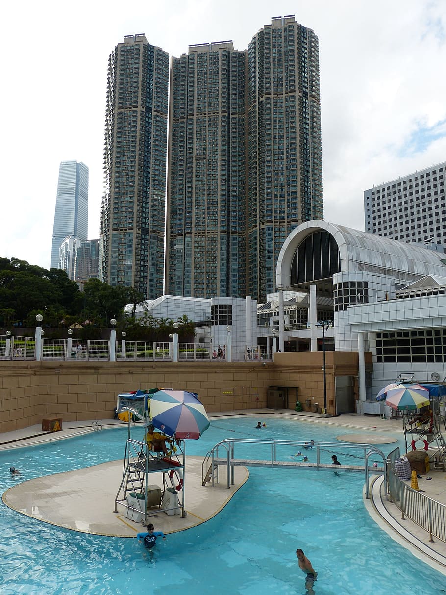 Hongkong, Čína, kowloon, mrakodrap, město, velkoměsto, architektura, panoráma, Asie, plavecký bazén, bazén