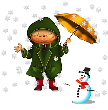 weather, snow, winter, cold, snowman, cartoon, character, umbrella, december, christmas